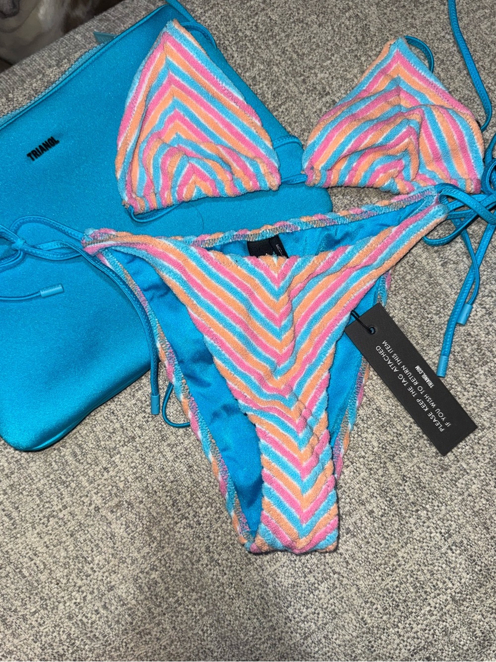 triangl swimwear Blue Multicolor Stripe Triangle Bikini